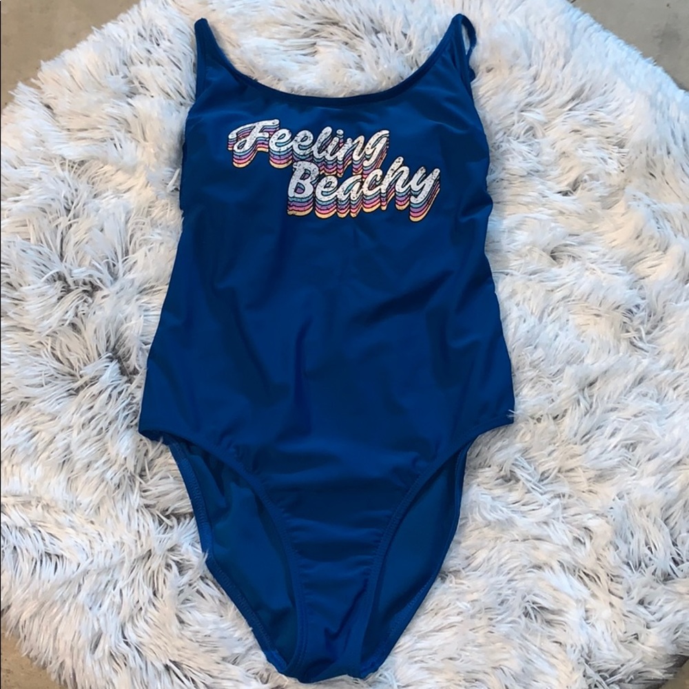Blue one piece bathing suite